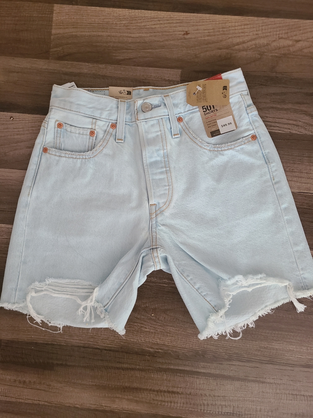 Levi's Light Blue Frayed Hem Denim Shorts